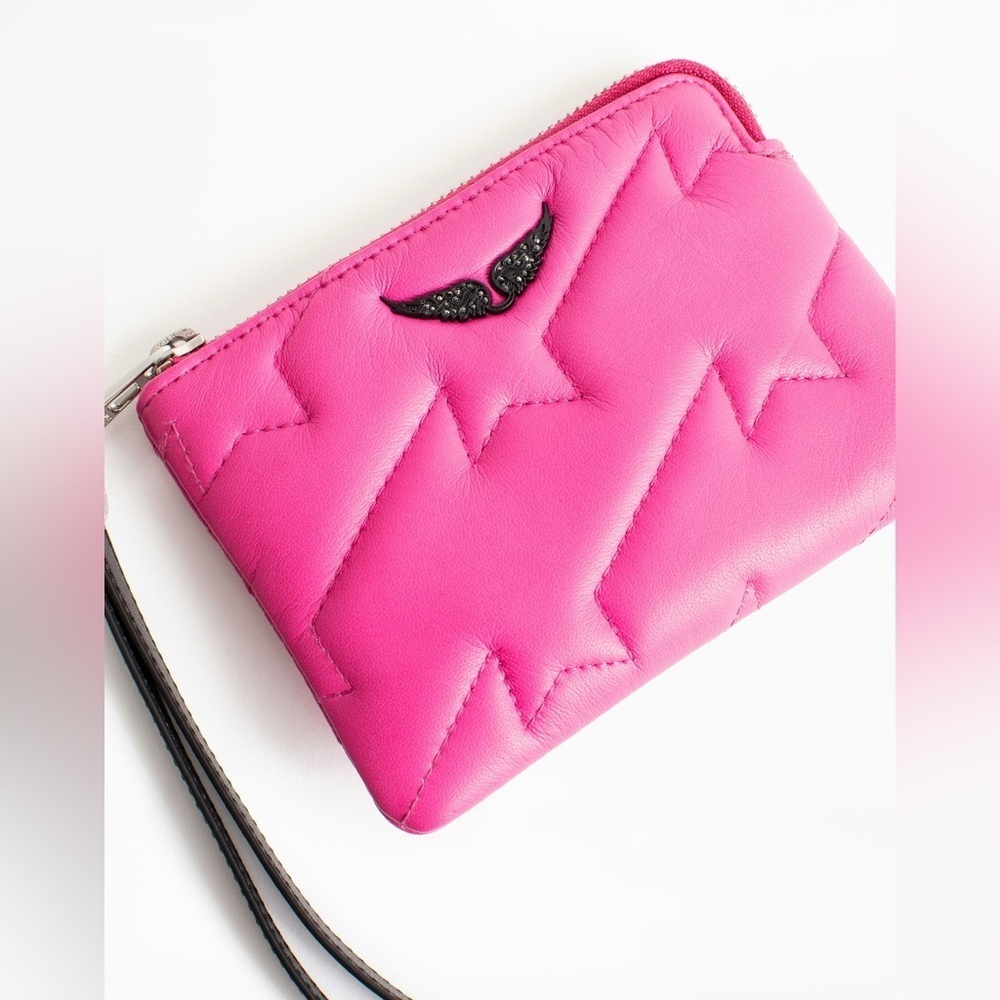 Zadig & Voltaire Neon Pink Star Quilted Lambskin Mini Clutch NWT Rare